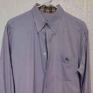 Mens Large Burberry London purple nova check trim long sleeve button shirt